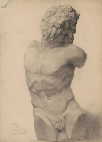 -James Ensor, Torse de Laocoon, 1878. Fusain et crayon sur papier, 820 × 580 mm. KBR, inv. F-2023-3