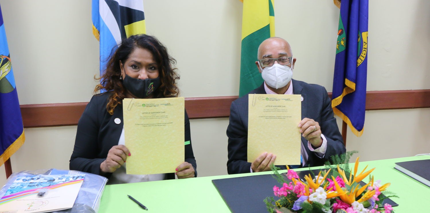 Dr. Lisa Indar, CARPHA's Director of Surveillance, Disease Prevention and Control on a courtesy call to the OECS Director General Dr. Didacus Jules.