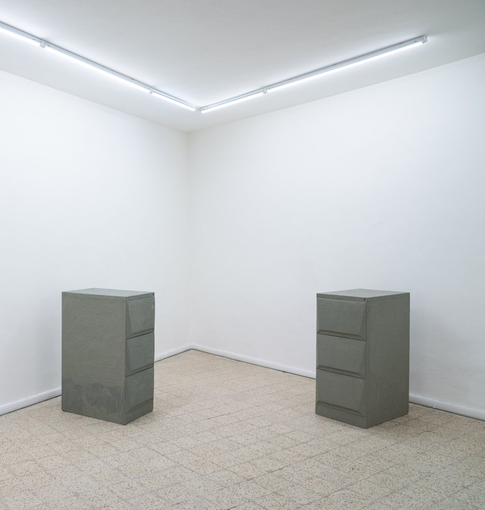 OLIVETTI SINTESYS C3 OR RESTLESS CORNER“, 2024 Polystyrene, wood, plasticine Variable dimensions, 2 pieces. 60 x 45 x 100 cm