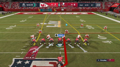 The Tampa Bay offense pre-snap in Madden NFL 21 as seen by a player without vision issues.