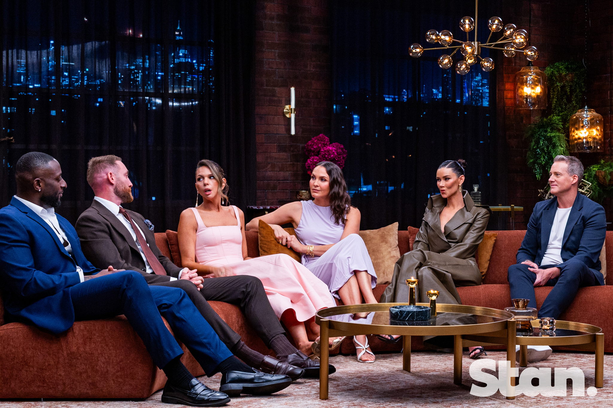 MAFS participants on the couch- David, Danny and Bec with MAFS: After The Dinner Party hosts Laura Byrne, Brittany Hockley and Jules Lund (Episode 6) MAFS participants on the couch- David, Danny and Bec with MAFS: After The Dinner Party hosts Laura Byrne, Brittany Hockley and Jules Lund (Episode 6)