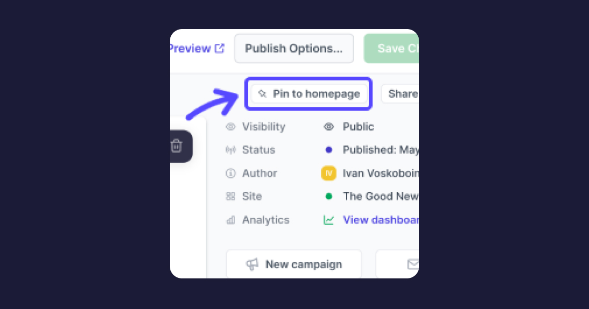 News: New: Pin a story to your site!