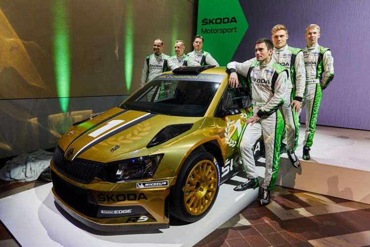 A golden ŠKODA FABIA R5 and WRC 2 Champions Jan Kopecký and Pavel Dresler honour ŠKODA Motorsport's most successful year in its history. ŠKODA factory drivers conquer top three places of the WRC 2 overall standings.