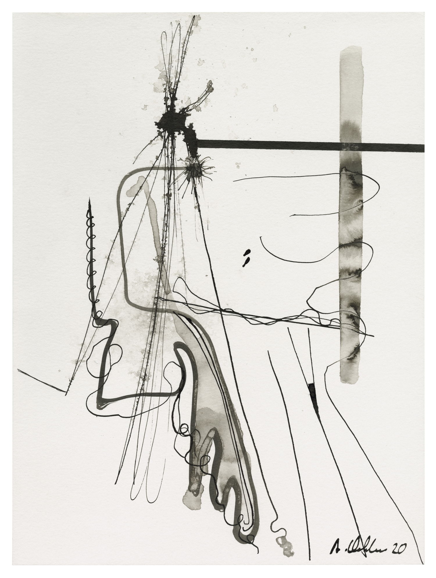 ALBERT OEHLEN Untitled, 2020 ink on handmade paper 30,5 x 22,8 cm. Courtesy Tim Van Laere Gallery, Antwerp