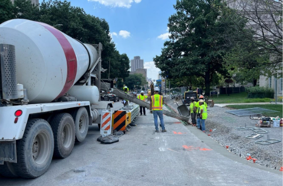 Concrete recently placed at Fifth and Ruskin avenues