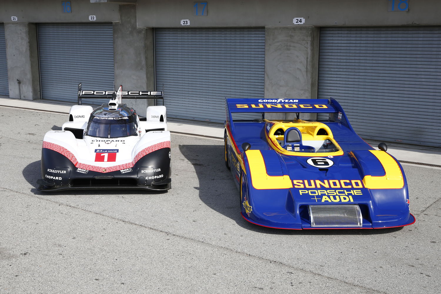 Porsche Rennsport Reunion VI, Laguna Seca: Porsche 919 Hybrid Evo (izq.) y Porsche 917/30