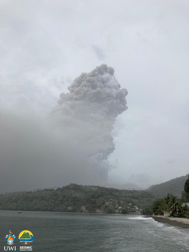 Photo of La Soufrière Volcano eruption on April 9, 2021 courtesy the UWI Seismic Research Centre