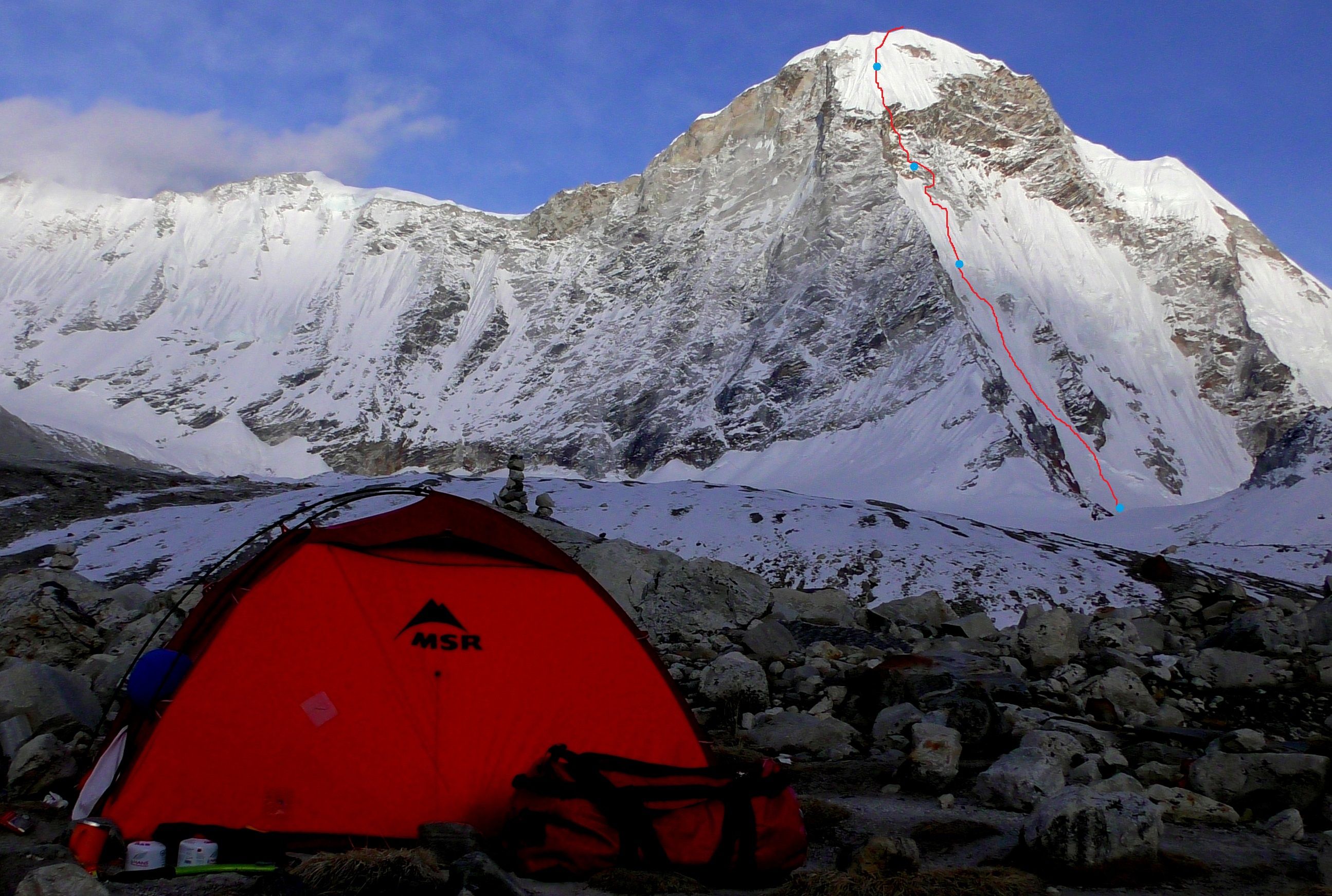 Basecamp at the bottom of the 1300m high northwest face. (Photo: Marek Holeček)