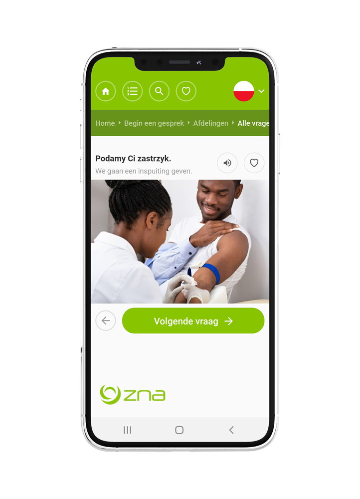 ZNA taalapp: voorbeeld van een instructie aan de patiënt.