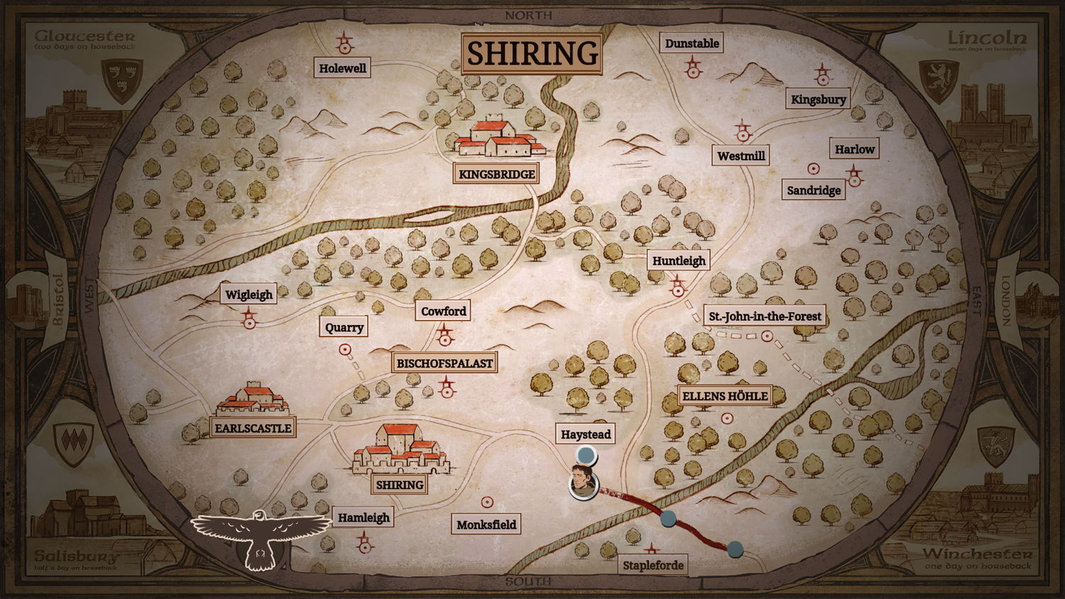Reisekarte und Übersicht über Shiring