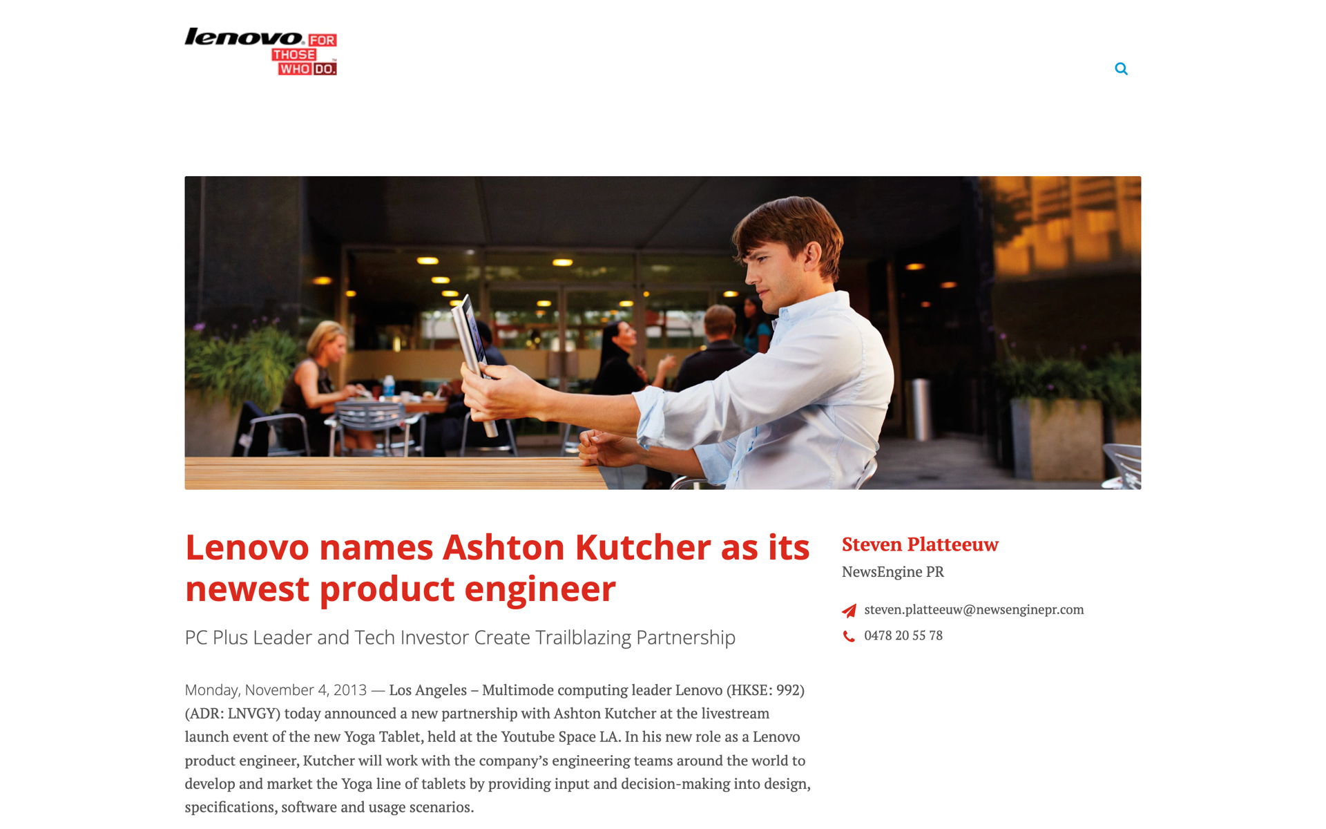 Lenovo names Ashton Kutcher as its newest product engineer