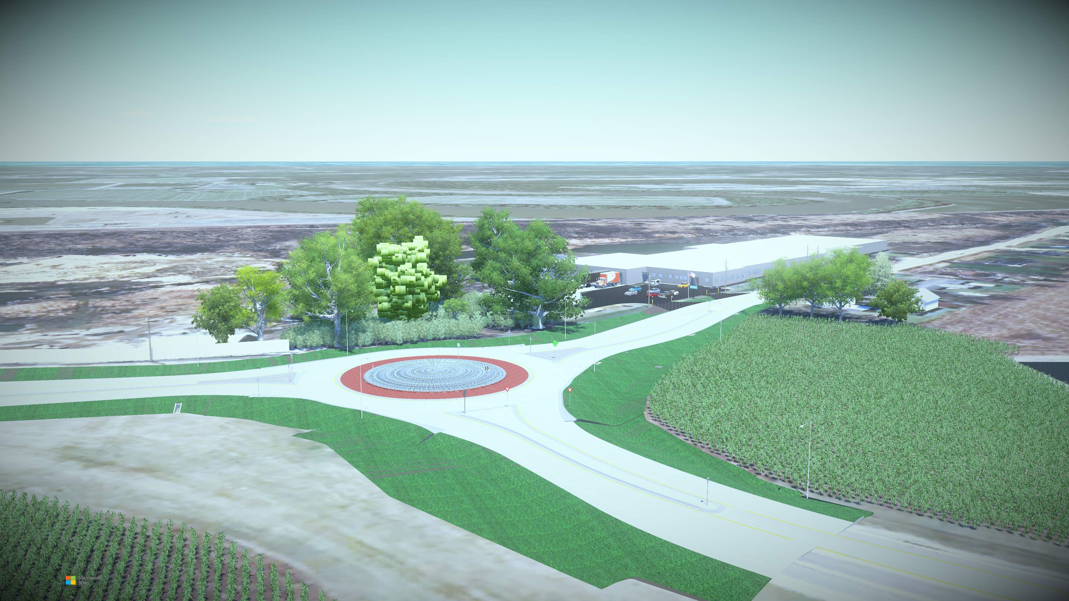 Proposed roundabout at West Lincoln Highway and McCue/Emerson Road. Proposed roundabout at West Lincoln Highway and McCue/Emerson Road.