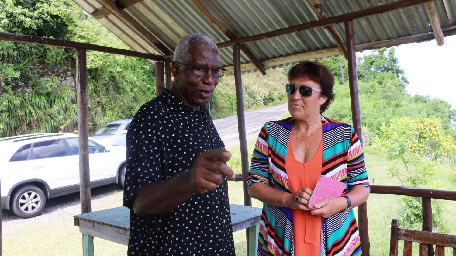 Chairman of the Anse La Raye Council, Mr. Stephen Griffith, on site visit with New Zealand High Commissioner, H.E. Jan Henderson.