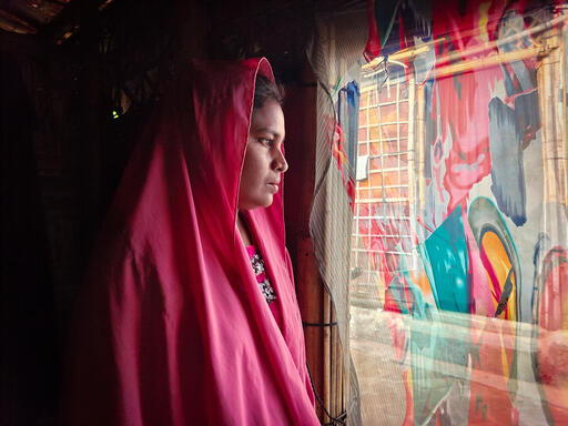 Rohingya refugee Zahida lives alone with her child in one of the camps after her husband abandoned them. Cox’s Bazar, Bangladesh, October 2023 © Sahat Zia Hero