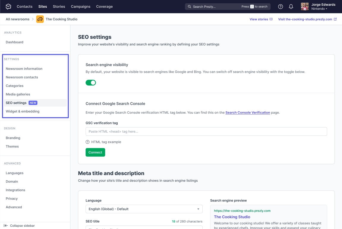 Site settings → SEO settings