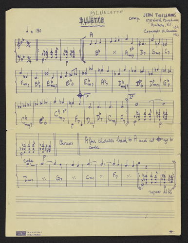 Manuscript van Bluesette, 1963 © KBR