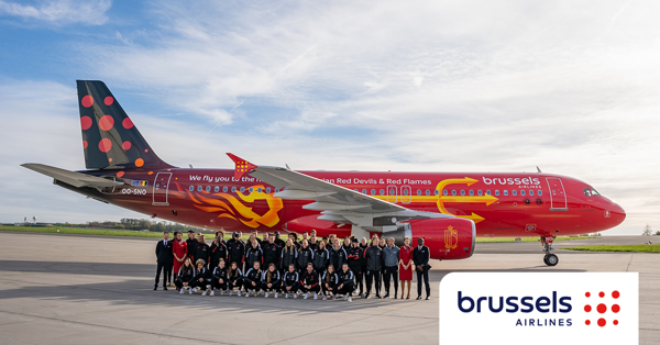 Brussels Airlines presenteert haar nieuwe Belgian Icon "Trident", met zowel de Red Flames als de Rode Duivels