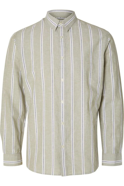 Selected_Shirt SEL Slhslimnew-Linen Shirt Ls Noos kaki stripe_JUTTU_€49,99