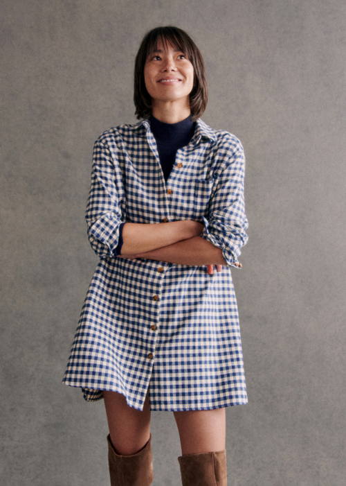 Sézane - Robe SADIE Carreaux bleu ecru - 145e
