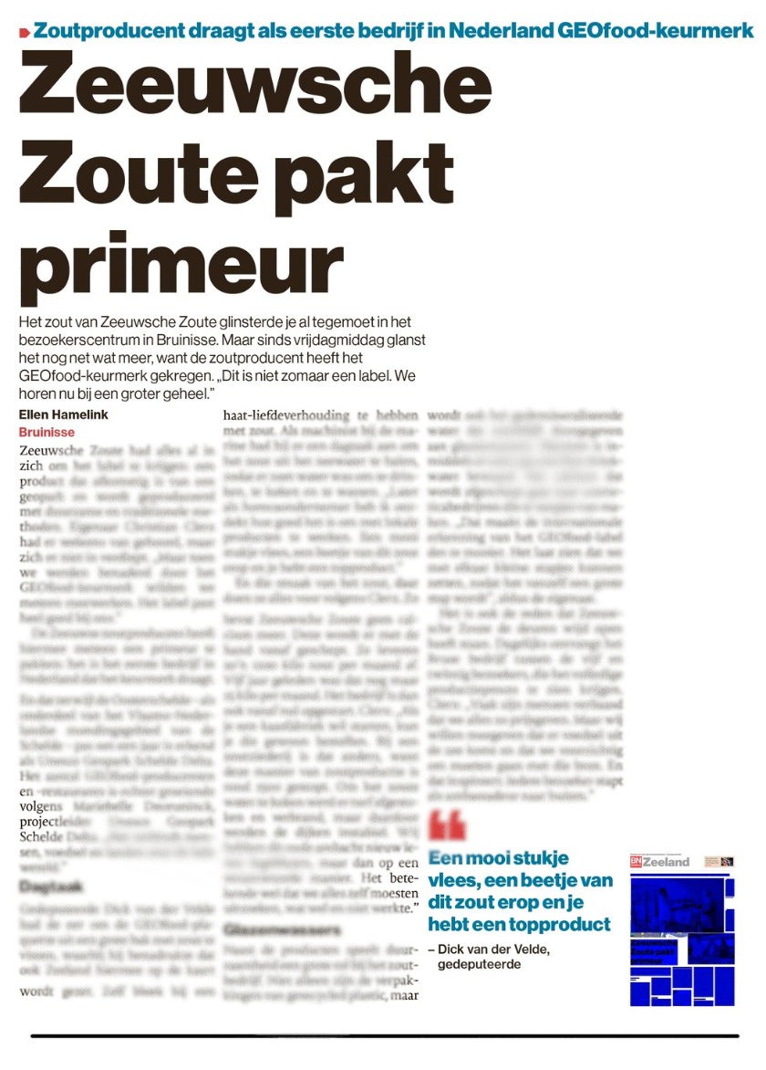 BN DeStem: Zeeuwsche Zoute pakt primeur met GEOfood label