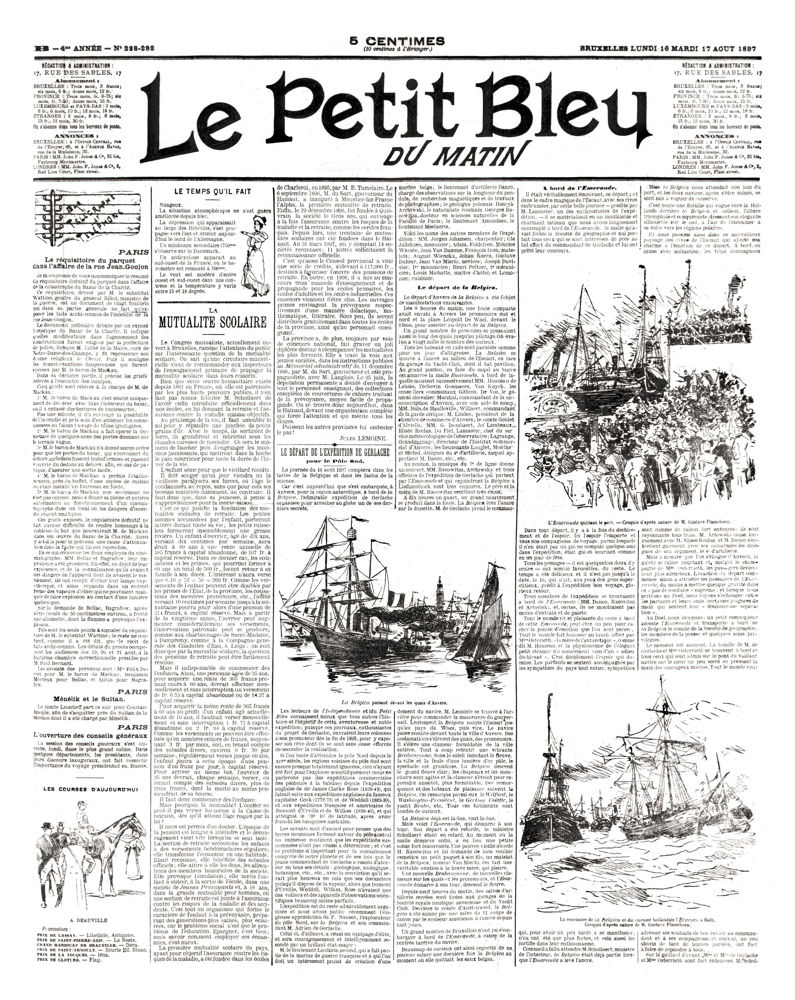 Article sur le départ de l'expédition paru dans Le Petit Bleu du 16 août 1897
