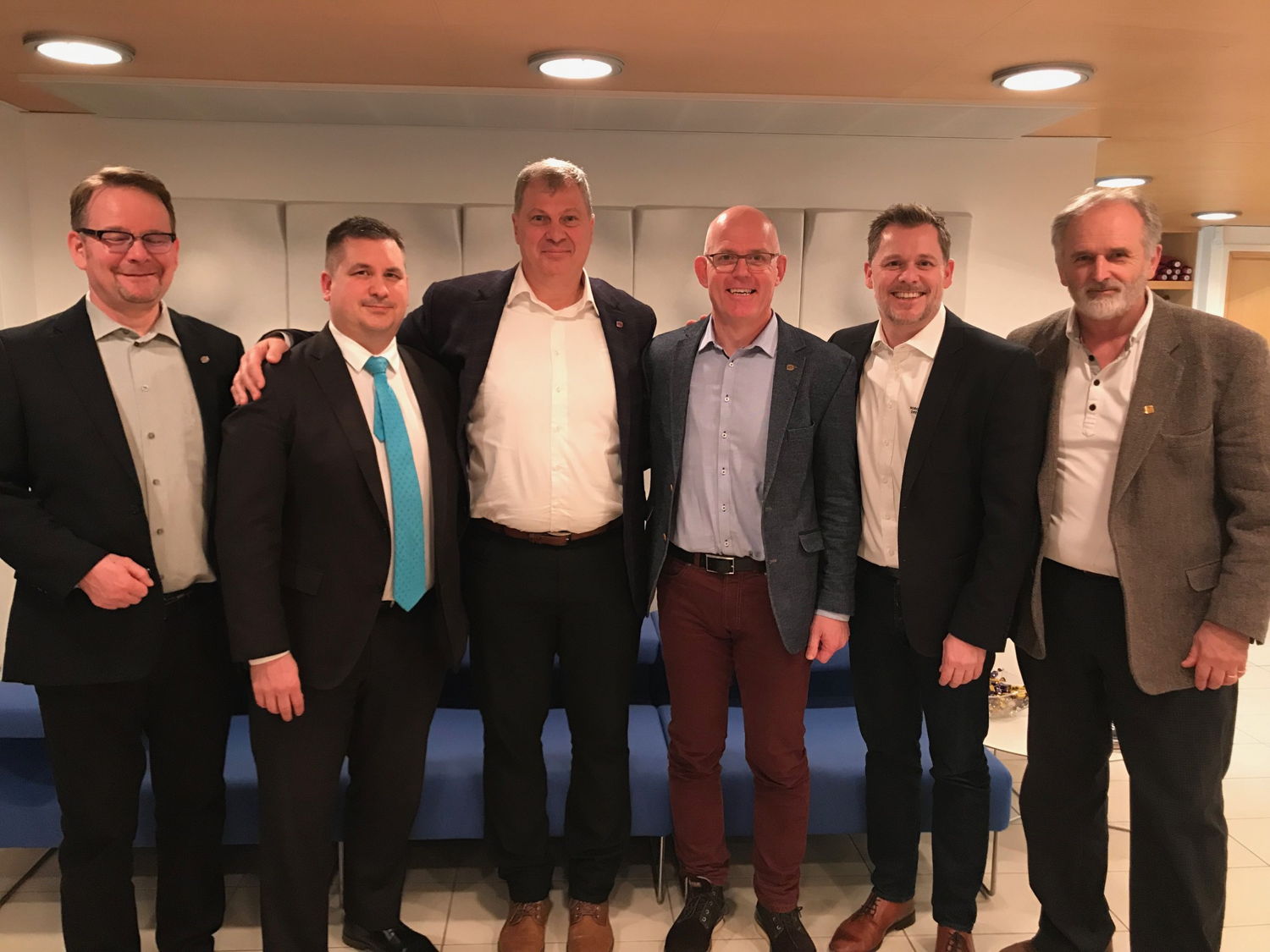 Left to Right: Jari Salonen (CEO Finnish Federation), Roope Noronen (President Finnish Federation), Randy Ambrosie (CFL Commissioner), Lars Carlsen (Athletic Director, Danish Federation & Head Coach, Danish national teams), Jorgen Benestad-Johansen (Sports manager Norwegian Federation & Head Coach Norway national teams) and Martin Soderberg, (Acting President, Swedish Federation)