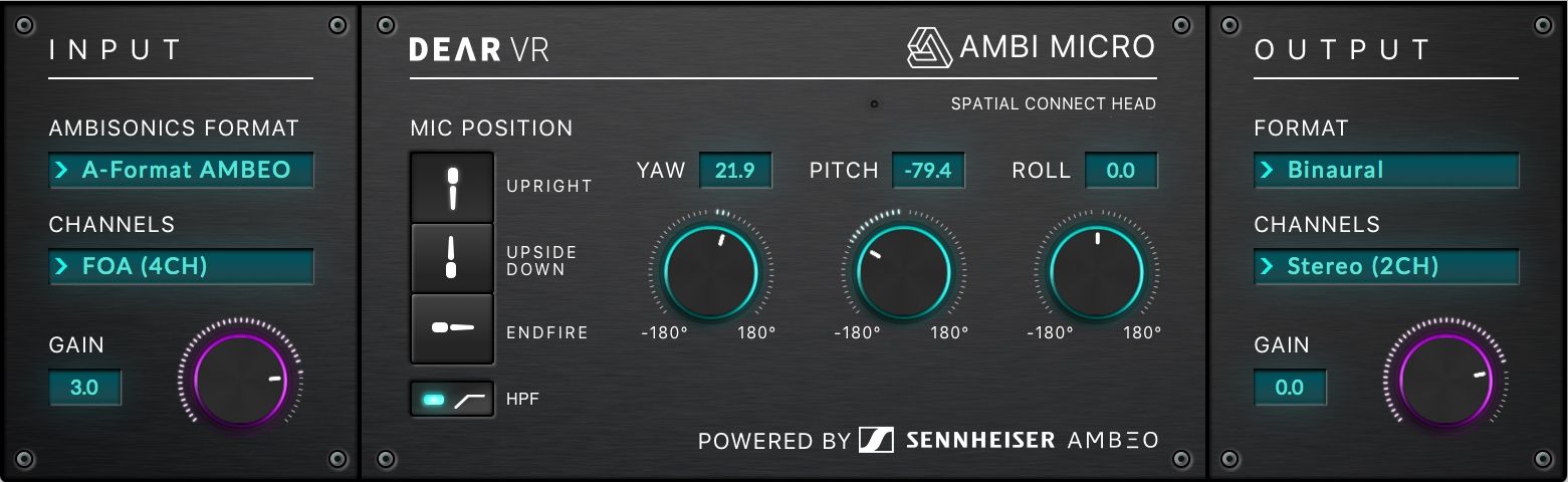 dearVR AMBI MICRO is a plug-in for DAWs that supports engineers in the binaural monitoring and mixing of Ambisonics 360°/VR productions