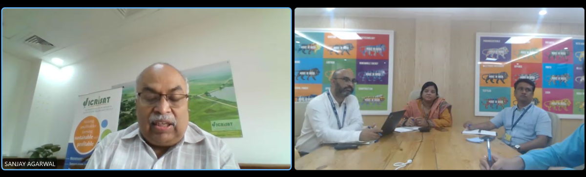 Screenshot of the virtual meeting held on 29 August 2022. (L) Mr Sanjay Agarwal, ADG, ICRISAT, and (R) the team from NITI Aayog. 