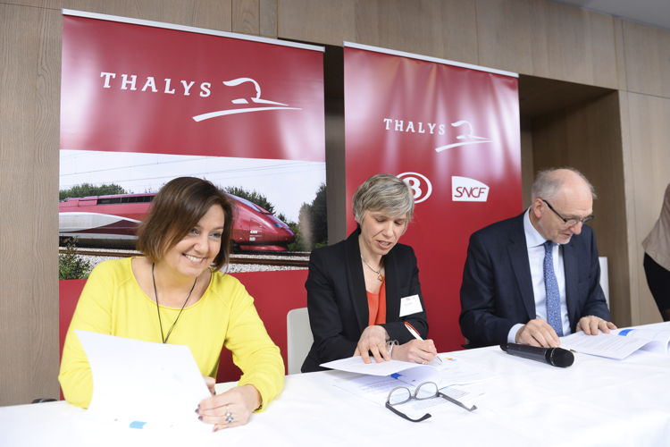 Agnès Ogier, CEO et Administrateur de Thalys, Jo Cornu, CEO de SNCB et futur président du Conseil d’Administration de Thalys, et Rachel Picard, Directrice Générale de Voyages SNCF et administrateur de Thalys.