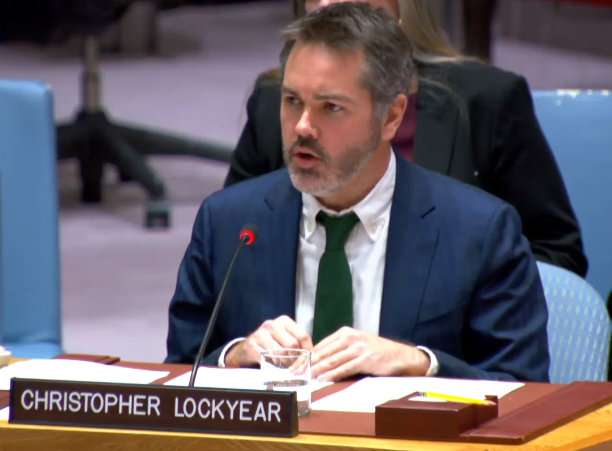 Christopher Lockyear, Secretaris-Generaal, toen hij de UNSC toesprak op 22 Feb 2024 ​ ​