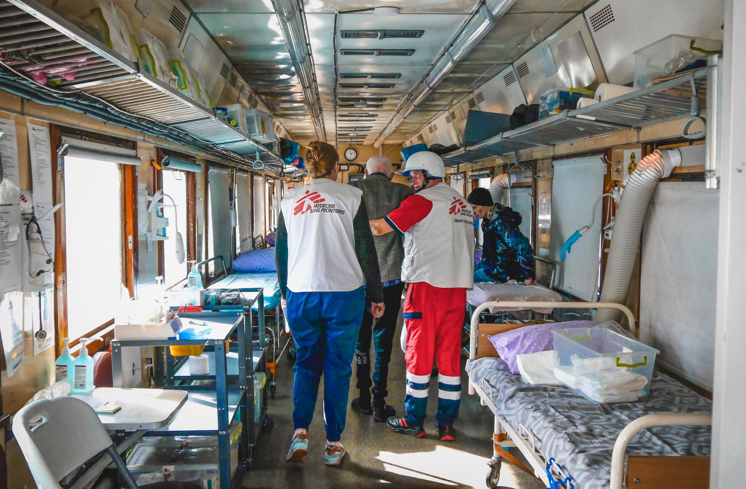 Title: Medical evacuation from Kherson Copyright: Verity Kowal/MSF Countries: Ukraine Date taken / Date Recorded: 22 October, 2023 Caption / Description: On 20 and 22 October 2023, MSF evacuated 150 patients from Kherson region after the hospital was shelled. Patients were transferred to other health facilities around Ukraine using the MSF medical evacuation train. Title: Medical evacuation from Kherson Copyright: Verity Kowal/MSF Countries: Ukraine Date taken / Date Recorded: 22 October, 2023 Caption / Description: On 20 and 22 October 2023, MSF evacuated 150 patients from Kherson region after the hospital was shelled. Patients were transferred to other health facilities around Ukraine using the MSF medical evacuation train.