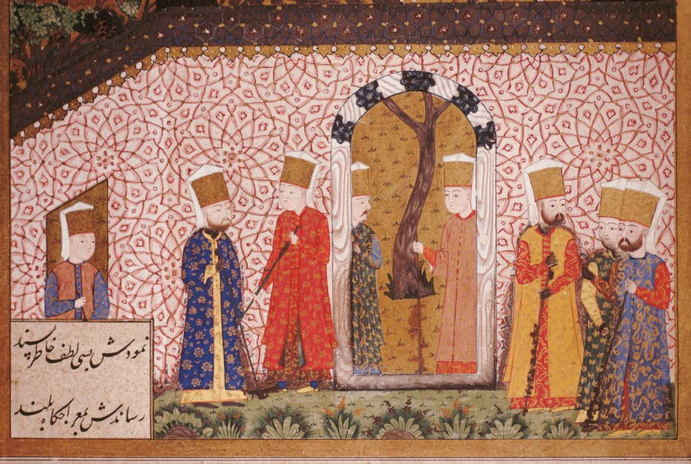 Suleiman I Receiving Hayreddin Barbarossa, detail. Ottoman miniature, 1558. AKG1823828