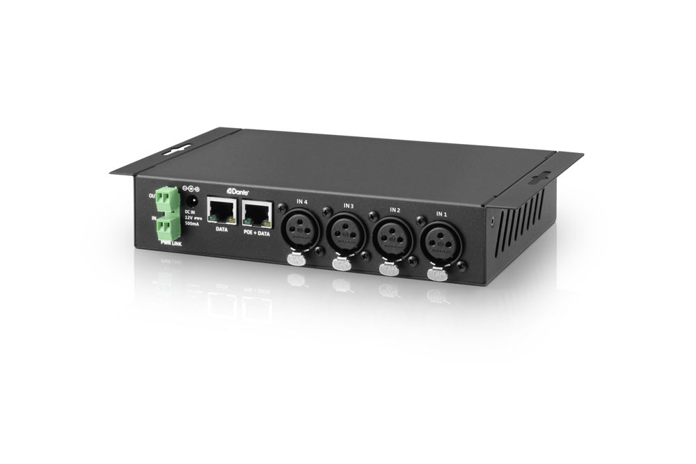 The SL DI 4 XLR Dante™ interface with four MIC / LINE inputs.