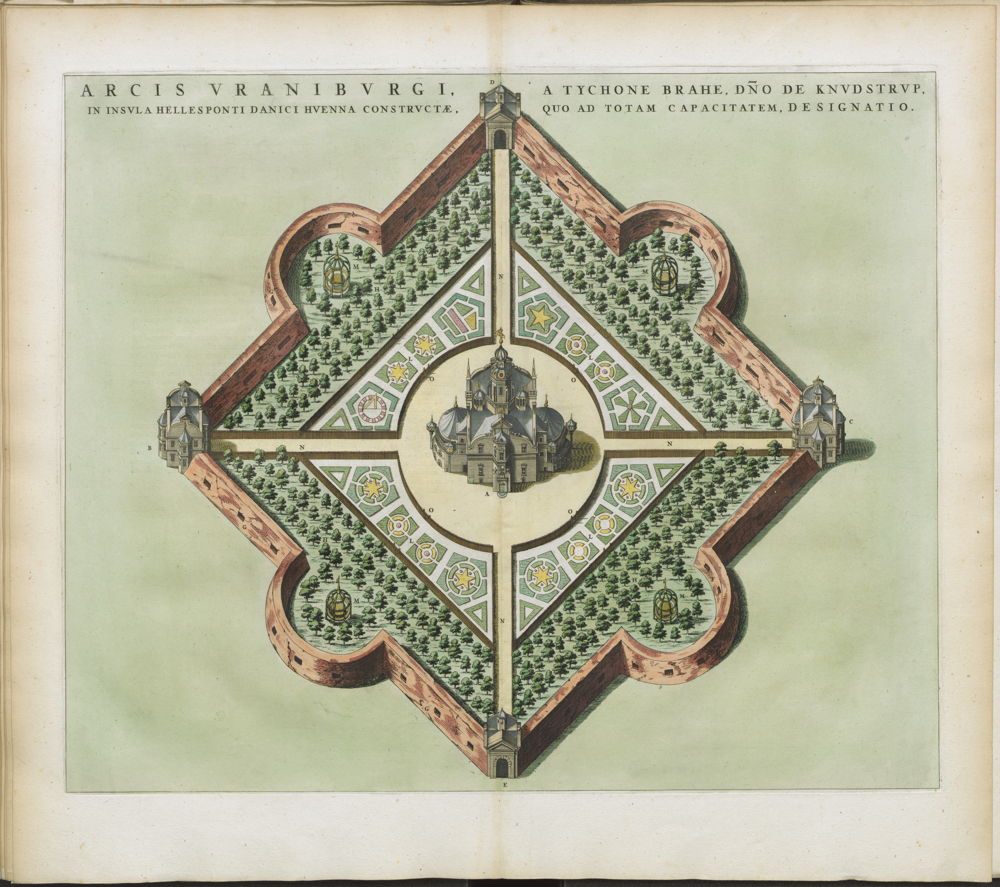 Gravure van de sterrenwacht van Uraniborg op het eiland Ven. Joannes Blaeu, Atlas maior, sive Cosmographia Blaviana, 1662-1665