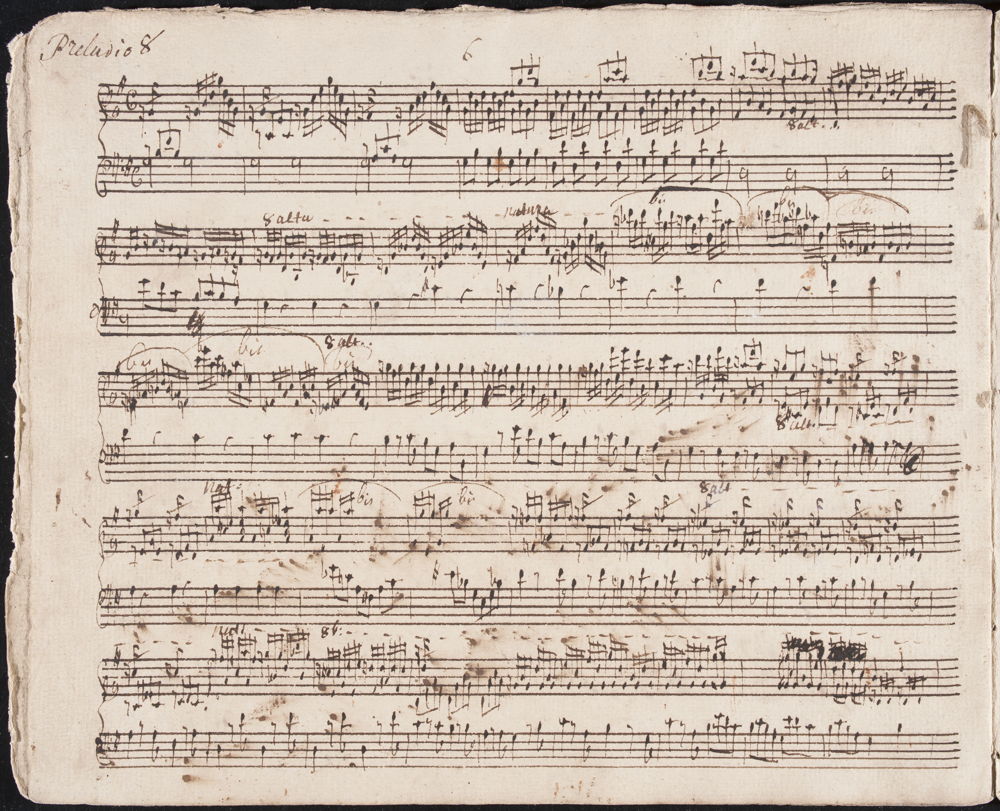 De originele, handgeschreven partituur van prelude nr. 8 door Matthias Vanden Gheyn, bewaard in het Universiteitsarchief van de KU Leuven.