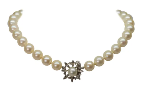 Antique White Pearl Choker with Diamond Platinum Pearl Clasp