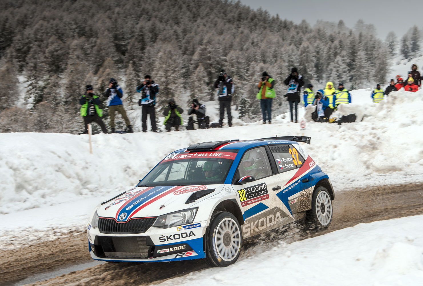 On the third day of the Rally Monte-Carlo, Jan Kopecký/Pavel Dresler, driving a ŠKODA FABIA R5 carrying the tricolour of the Czech flag, increased their massive lead in WRC 2 category and RC 2 class