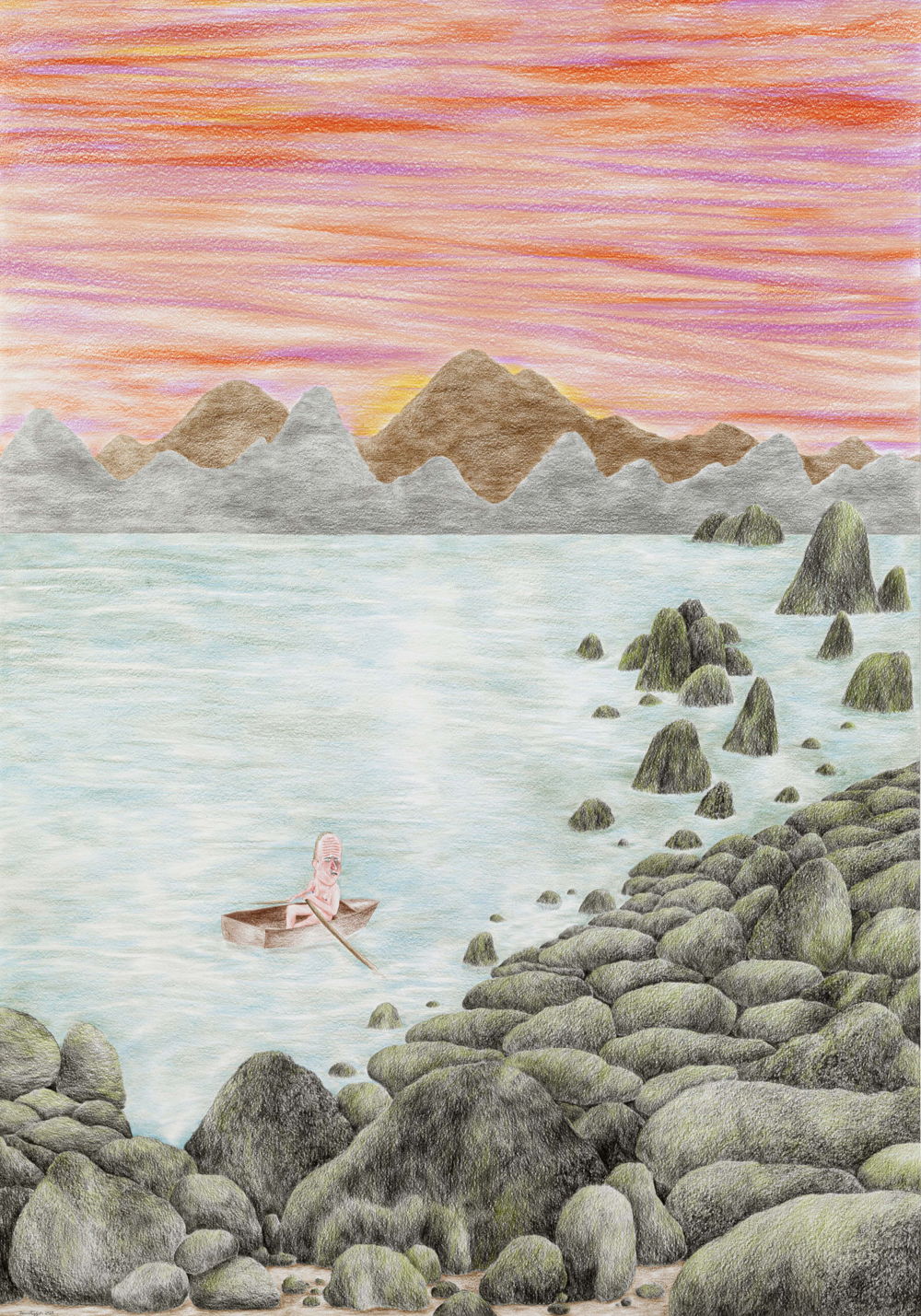 DENNIS TYFUS, Crap! Wrong Island!, 2021. Colored pencil on paper, 100 x 70 cm