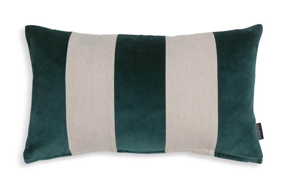 Habitat Velvet and Linen Stripe Cushion - Teal - 30x50, 6821331