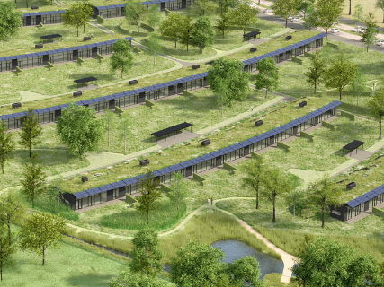 Isolation inversée végétalisée de toit terrasse dans un projet résidentiel unique et neutre en énergie