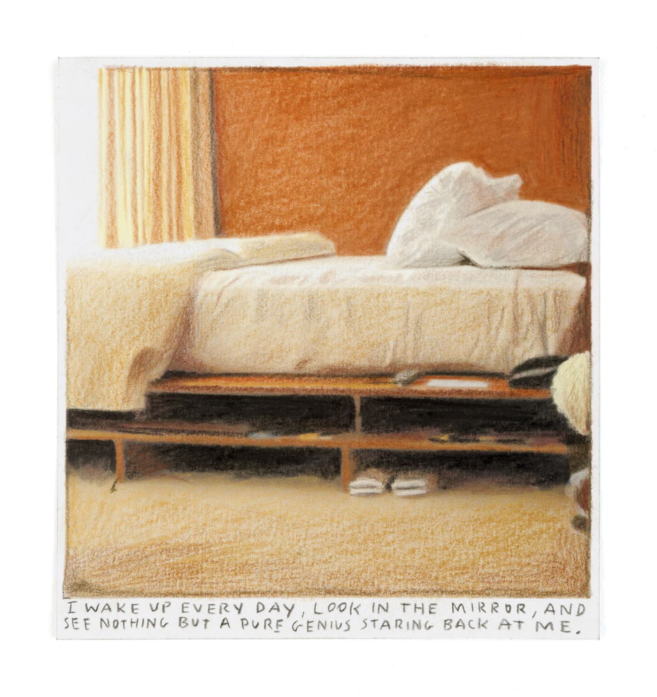  RINUS VAN DE VELDE, I wake up every day, ..., 2019. colored pencil on paper, artist frame, 13,5 x 12,7 cm