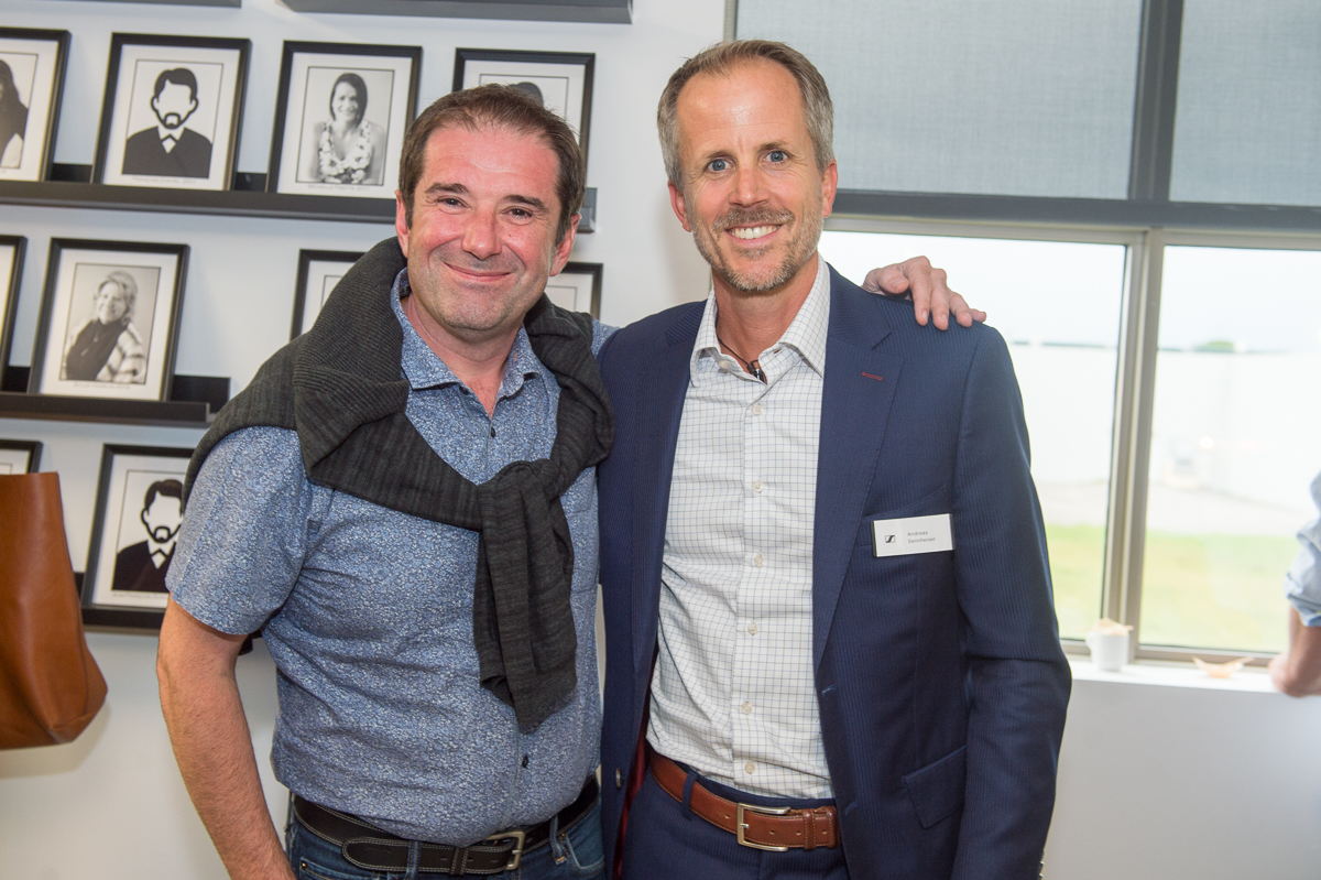 Famed Montreal chef and the opening's caterer Jérôme Ferrer with Andreas Sennheiser.