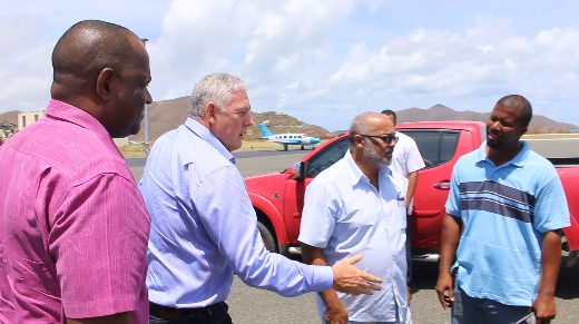 Prime Minister Chastanet, Prime Minister Skerrit and Dr. Didacus Jules meet with disaster management officials.
