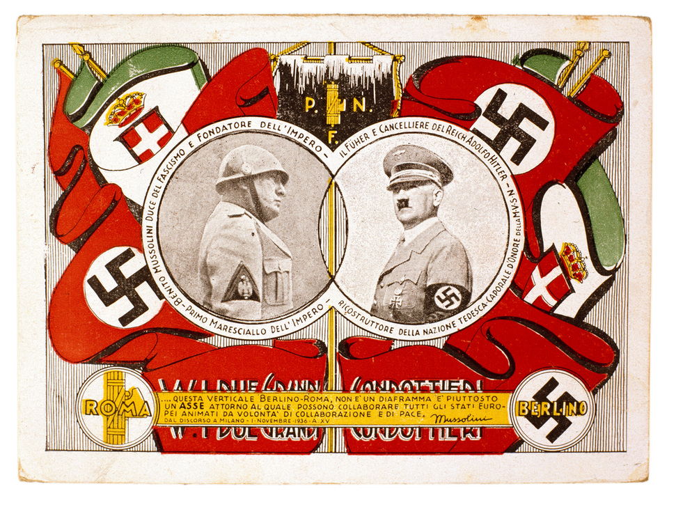 AKG9011808 Carte postale italienne de propagande fasciste sur l'Axe Italie-Allemagne, 1936 (c) Andrea Jemolo / akg-images