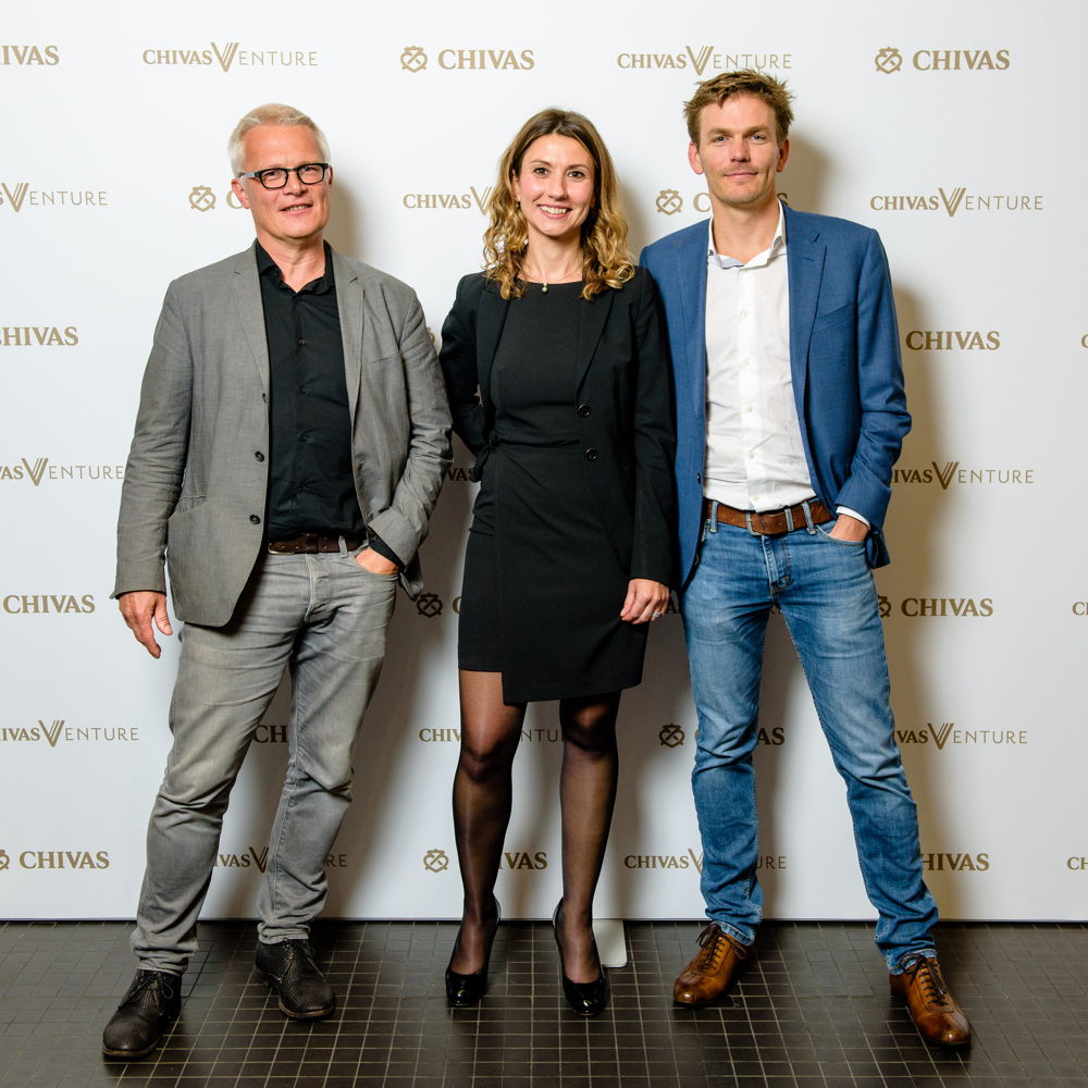 Jury - Chivas Venture 2018. Vlnr:  Piet Colruyt, Laurence Hulin (vertegenwoordigster van Jean-Michel Ludwig) en Michaël Van Cutsem
