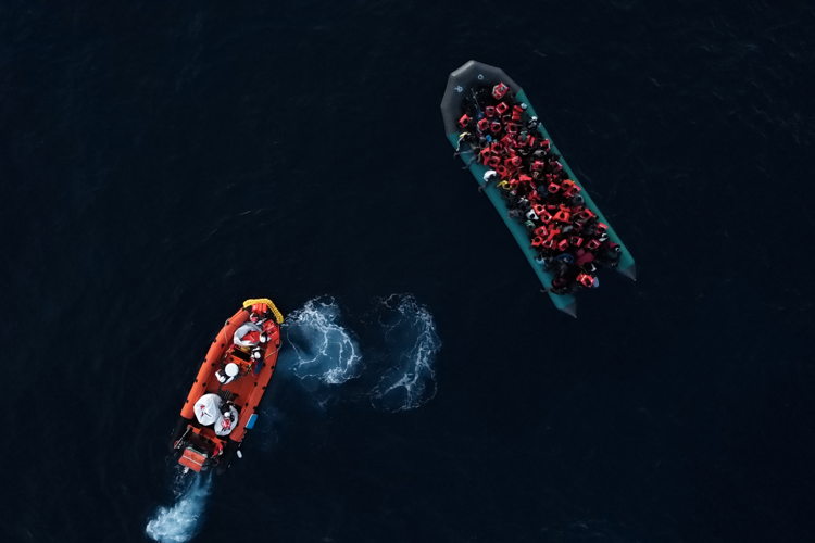 Copyright: Filippo Taddei/MSF Countries: Mediterranean Sea, Mediterranean Sea Date taken / Date Recorded: 23 October, 2021 Caption / Description: On the evening of the 23rd of October, a rubber boat with 95 people on board, was about to be intercepted by the Libyan Coast Guard, MSF teams arrived on time to carry out the rescue safely.