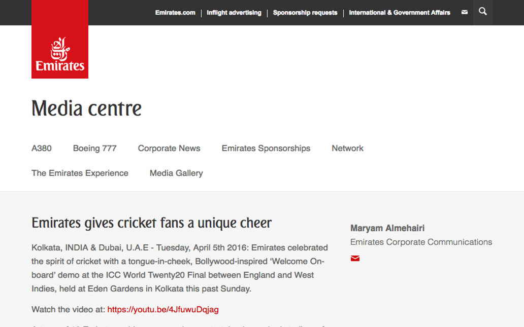 Emirates gives cricket fans a unique cheer