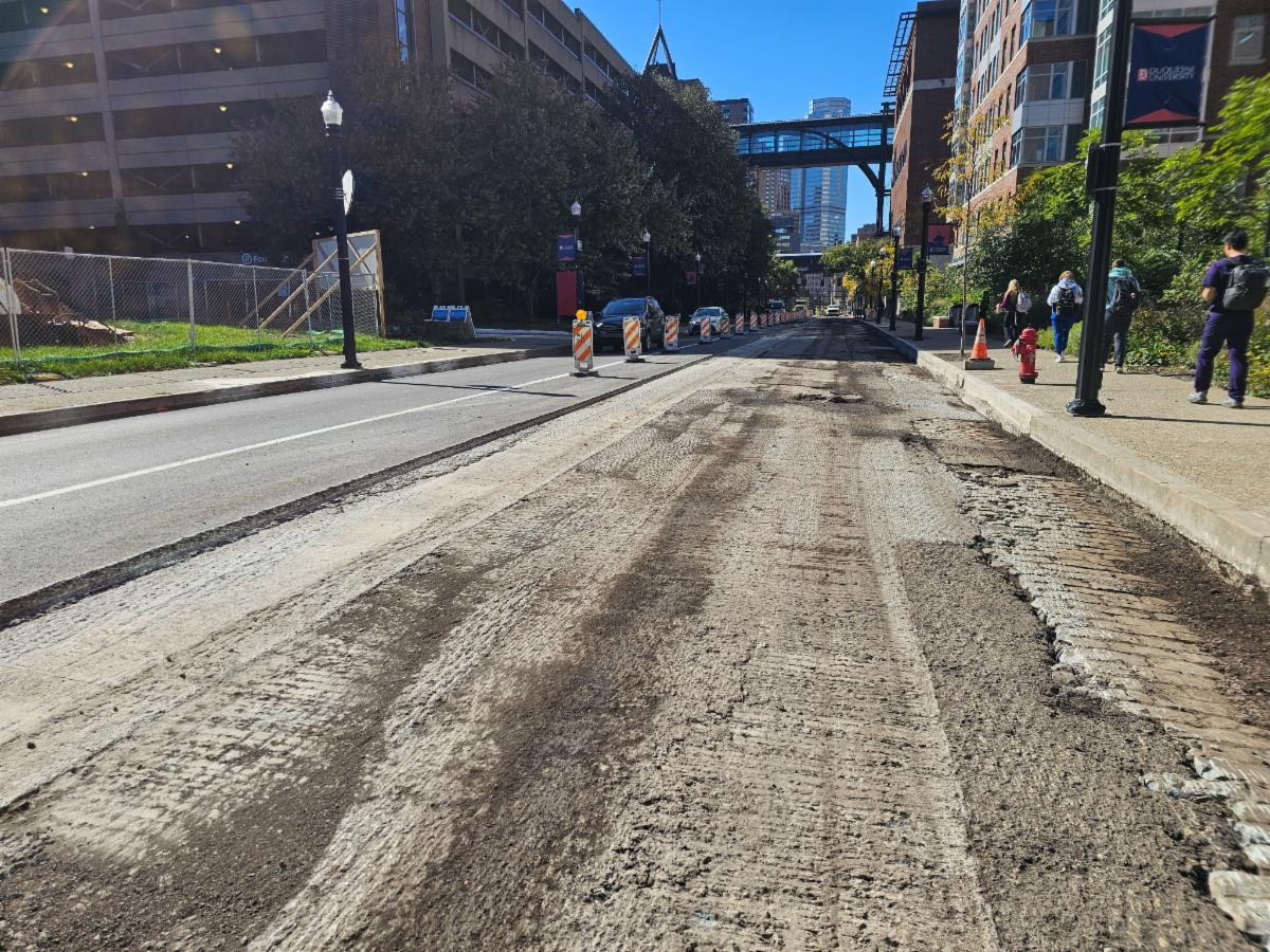 Recently milled roadway surface on Forbes Avenue in Uptown Recently milled roadway surface on Forbes Avenue in Uptown