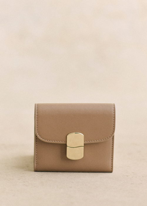 Sézane -Portefeuille PETIT MILO Taupe lisse - 110€