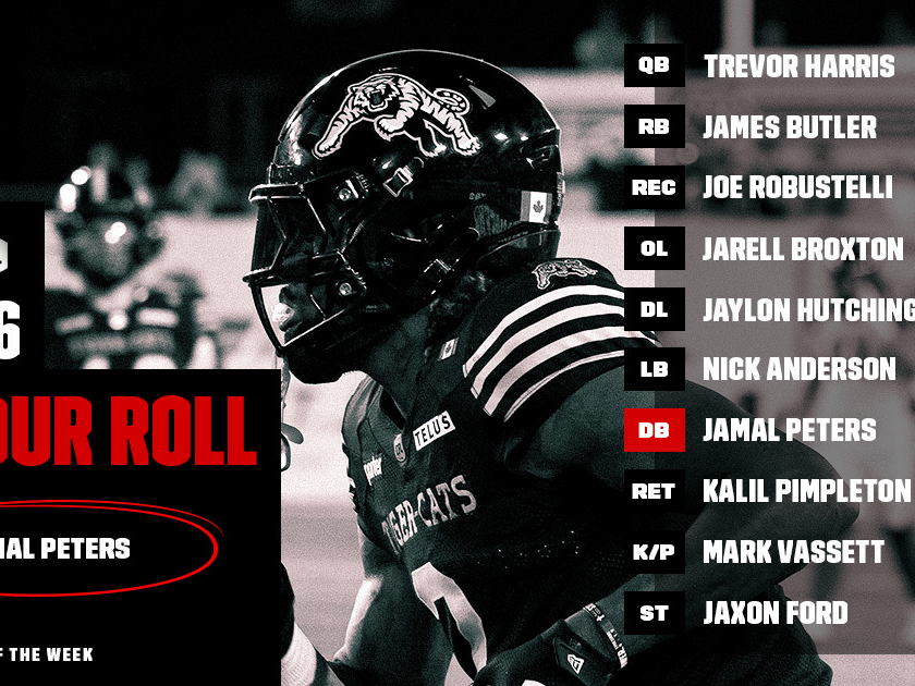 CFL HONOUR ROLL: WEEK 6 – PETERS EARNS PLAYER OF THE WEEK